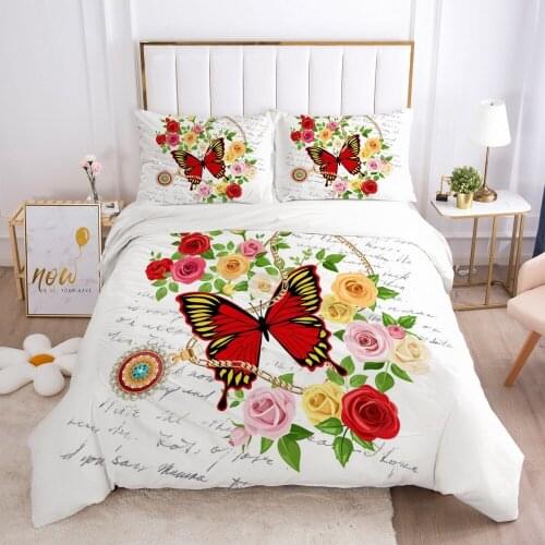 3D Duvet Cover Set Bedding Sets Quilt Covers Pillowcases Butterfly Design Comforther Cases King Queen Size White Bed Linen
