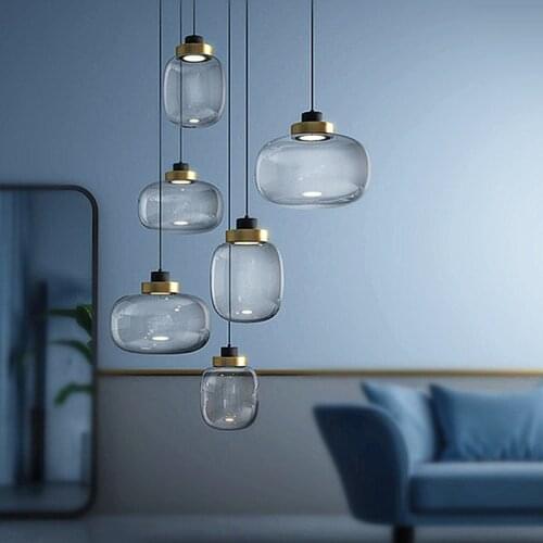Dinning Hanging Lamp Nordic Loft Industrial Smoke Gray Glass Pendant Lights Home Decor for Living Room Modern Led Light Fixtures