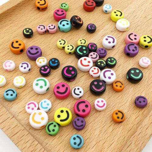 100pcs Mixed Smiley Face Beads Colourful Smiling Face Acrylic Loose Spacer Beads for DIY Necklace Bracelet Jewelry Making