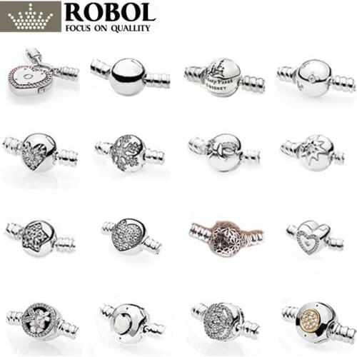 RLLEN 01 925 Sterling Silver Classic Basic Bracelet Chain Head Round Heart Shape (Multiple Style Selection) DIY Bracelet Jewelr