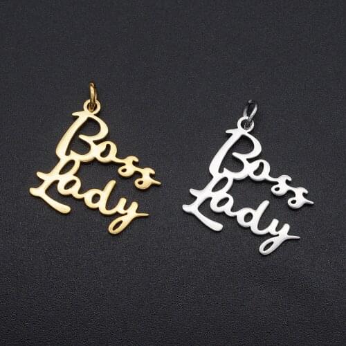 5pcs/lot Small Size Stainless Steel DIY Word Scrip Boss Lady Charms Wholesale OEM Charm Order Accepted Charm for Bracelet