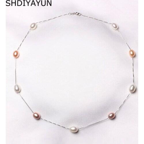 SHDIYAYUN Fine Pearl Necklace 925 Sterling Silver Pearl Jewelry Natural Freshwater Pearl Choker Pendants Jewelry For Women Gift
