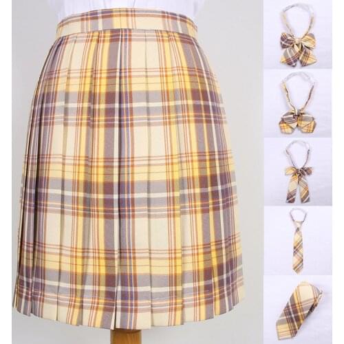 School Dresses Cute Yellow Plaid Pleated Skirt High Quality JK Uniform Skirt Students Cosplay Anime Sailor Suit Short Skirts
