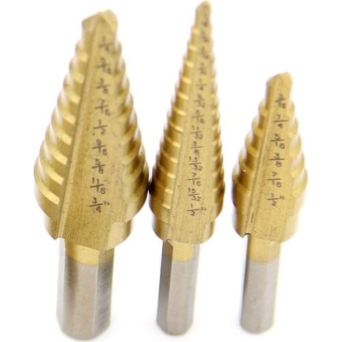 HSS Step Drill Bits1/4" to 3/4" Woodworking Power Tools Wholesale Price 3pcs/set metal Drilling TitaniumTriangular handle