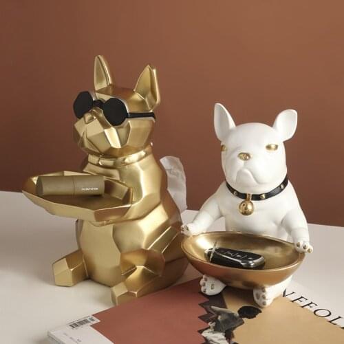 Home Decoration Animal Ornaments Living Room Storage Tray Tissue Box Cute Dog Fighting Style Interior Accessories Resin Figurine