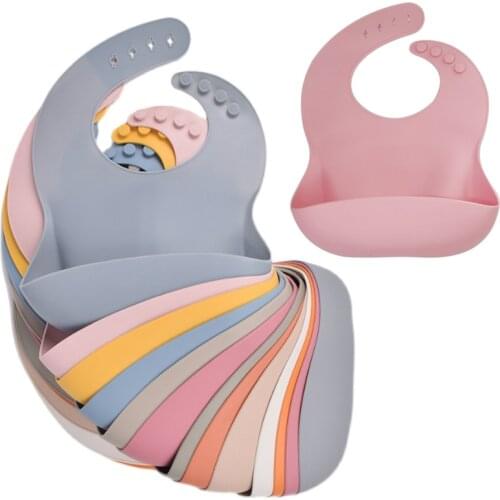 Waterproof Baby Bibs Silicone Baby Feeding Bibs Children Apron with Pocket Infant Saliva Towel Adjustable Girl Boy Burp Cloths