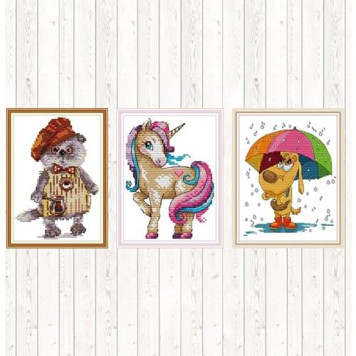 The Magical Unicorn Counted Cross Stitch Cat and Coffee Patterns 14CT 11CT DIY Needlework Cross-stitch Kit for Embroidery Crafts