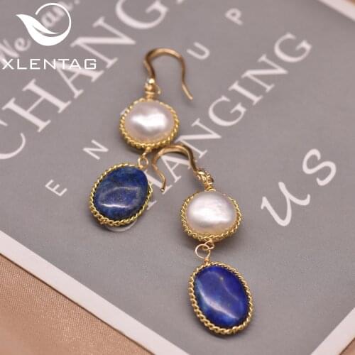 Xlentag Natural Baroque Pearl Earrings Natural Lapis Lazuli Handmade Gifts Minimalist Earrings Women Banquet Jewelry Ge0996