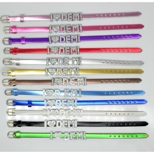 I Love Demi Lovato Super Star Reflective Leather Bracelet Slider Crystal Letters DIY Wristbands Fashion Jewelry