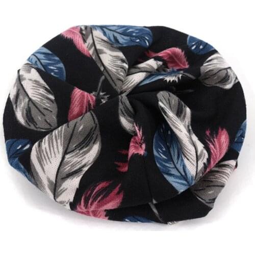 Women Feather Print Scarf Beanie Cap Casaul Outdoor Convertible Windproof Hats Winter Hats For Women Cap Muts Czapka Z0125