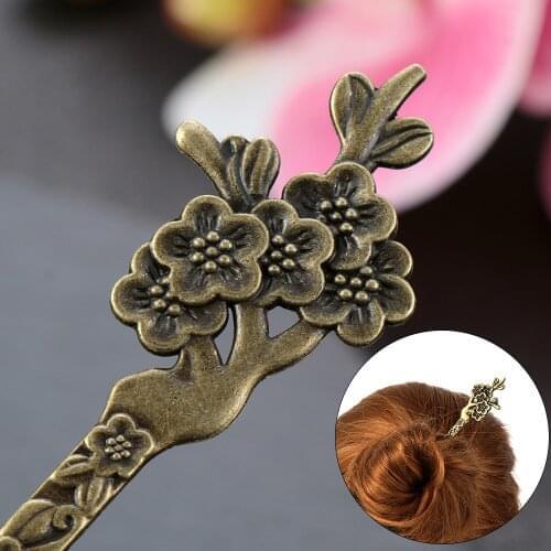 1PC Chinese Style Bronze Hair Fork Vintage Metallic Curved Hair Stick Women Hair Fork Curved Hairpin Fashion Hair Styling Tools