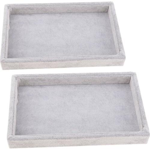 2 Pcs Velvet Stackable Jewelry Tray Showcase Display Organizer Grey