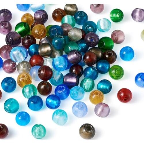 200pcs/lot 8mm 10mm 12mm Round Handmade Foil Glass Lampwork Spacer Beads Multi Color Hole: 2mm for DIY Jewelry Making
