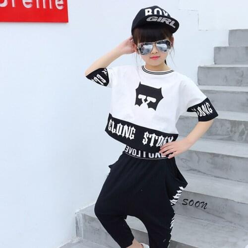2020 Children Hip Hop Costume Jazz Dance Costume girls Kids Street Dance Clothing Stage Show white shirt black trousers 2pcs/set