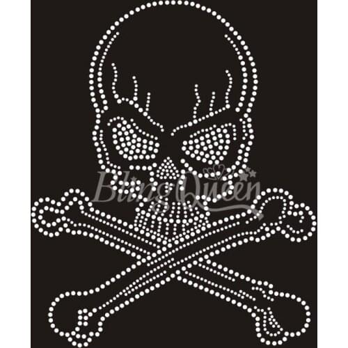 25PCS/LOT BlingQueen Skull Rhinestone Bling Transfers Hot Fix Iron On Appliques