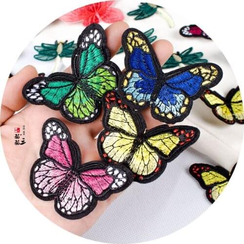 3pcs Blue Green Embroidered Butterflies Patches Applique Iron On Butterfly Clothes Bags Decoration DIY Sewn On Stickers
