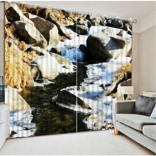 3d curtains custom curtains beautiful living room curtains Nature Scenery Mountain River Stone Creek window bedroom curtain