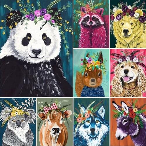 5D DIY Diamond Painting Color Animals Dog Panda Cross Stitch Kit Full Drill Embroidery Mosaic Art Picture of Rhinestones Decor