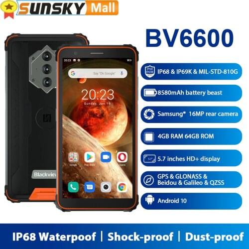 Blackview BV6600 Phone 4GB 64GB 16MP 8MP Camera Waterproof 8580mAh Battery 5.7 inch Android 10.0 Octa Core OTG NFC 4G Smartphone
