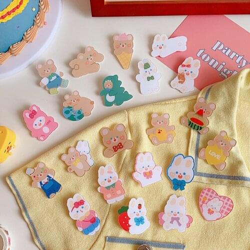 10PCS Cute Rabbit Cartoon Animal Brooch Decoration Clothes Lapel Pin Kawaii Badge Clip Gift School Office Stationery Supplies