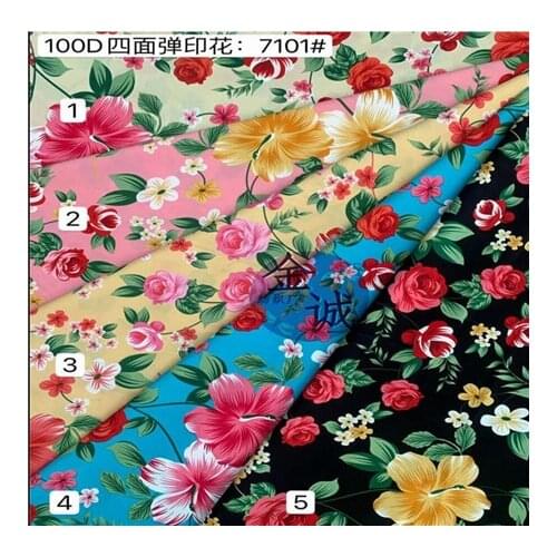 Four side elastic Chiffon Printing Fabric impervious printing Chiffon summer cool floral skirt dress shirt fabric