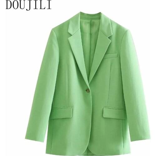 DOUJILI Fashion Women Suit Blazers Popular Style Long Sleeve Pocket Button V Neck Fashion Ladies Coat Blazer