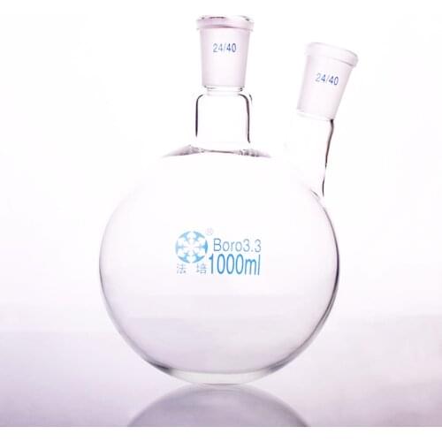 Two-necked flask oblique shape,with two necks standard grinding mouth,Capacity 1000ml,Middle joint 24/40 and lateral joint 24/40