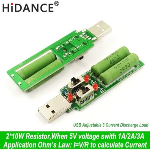 USB resistor dc electronic load With switch adjustable 3 current 5V1A/2A/3A battery capacity voltage discharge resistance tester