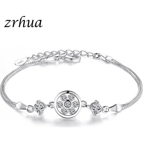 ZRHUA Classic Round Austrian Crystal Stone Bracelet for Womens Birthday Party Gift 925 Sterling Silver and Cubic Zirconia