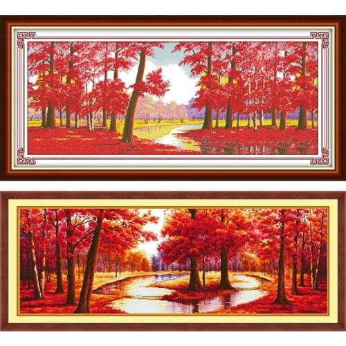Maple Leaf Scenery Series DIY Patterns Printed Cross Stitch Kit 11CT 14CT Counted Fabric Chinese Needlework Embroidery Set Decor