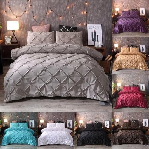White Gray Duvet Cover Bedding Set Solid Bed Covers Pinch Pleat Art Work Single Queen King Size 3 pcs with Pillowcase No Sheet