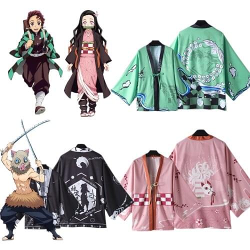 Demon Slayer Tomioka Giyuu Rengoku Kyoujurou Iguro Obanai Agatsuma Zenitsu Cosplay Costumes Cloak Haori Japanese Kimono Top