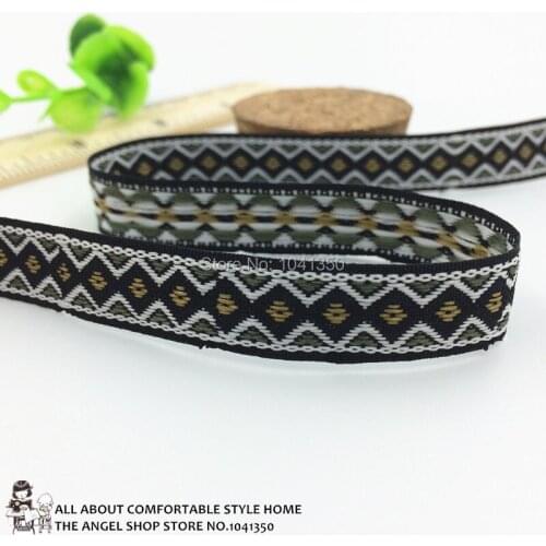 New 1/2 "13MM 20yards handmade accessories lace ribbon single face black woven jacquard ribbon geometric pattern for dog collar