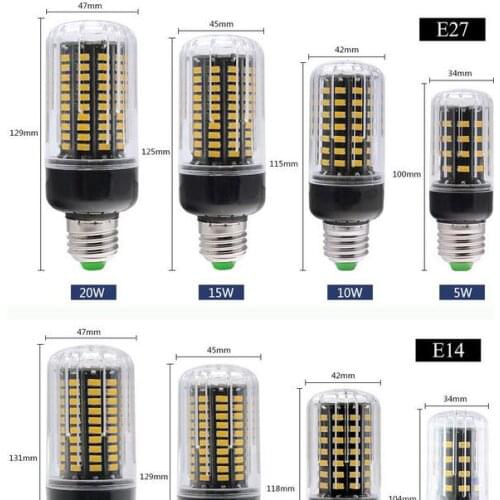 Real Watts No Flicker E27 E14 3W 5W 7W 9W 12W 15W SMD 5736 LED Corn lamp No stroble B22 Bulb 85V-265V Light For Home