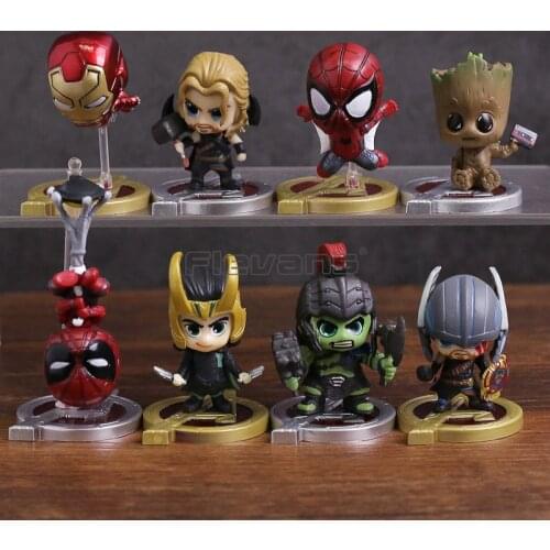 Avengers Infinity War Spiderman Iron Man Loki Thor Hulk Super Heroes Mini PVC Figures Toys 8pcs/set