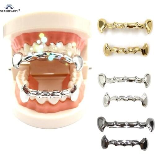Starbeauty Grillz Set 4 Color Hip Hop Grillz Half Teeth Dracula Vampire Fangs Slim Grills Gold Top & Bottom Teeth Set