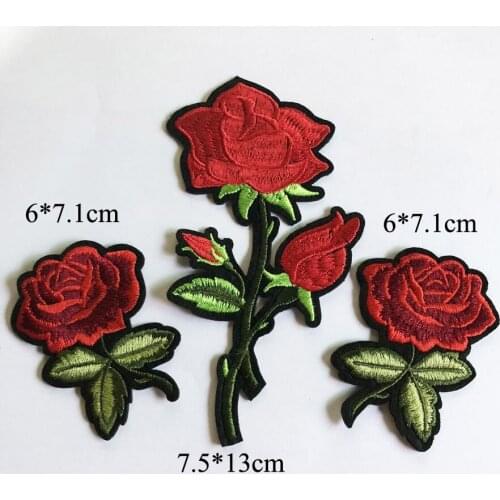 Set of Rose Flower Fabric Embroidered Patch Cap Clothes Sticker Bag Sew Iron On Applique DIY Apparel Sewing Clothing Accessories
