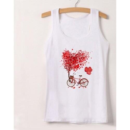 New Summer Tank Tops Women Cartoon Bicycle balloon love Print Camisole Top Tee Shirt Femme Sexy Sleeveless Loose Vest Plus Size