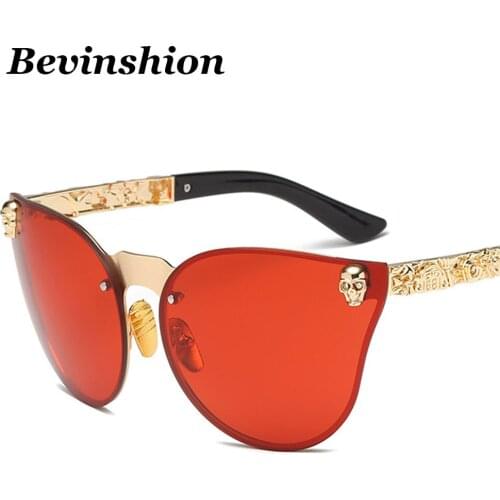 Brand Design Gothic Steampunk Sunglasses Men Glasses Womens Cateye Frameless Cool Skull Head Vintage Sexy Mirror HD Oversized