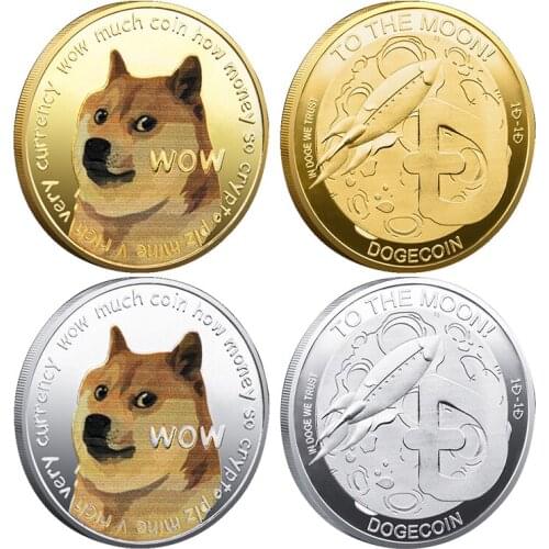 Funny Gold Plated Dogecoin Commemorative Coins Cute Dog Pattern Dog Year Collection Coins Collectible Commemorative Coin