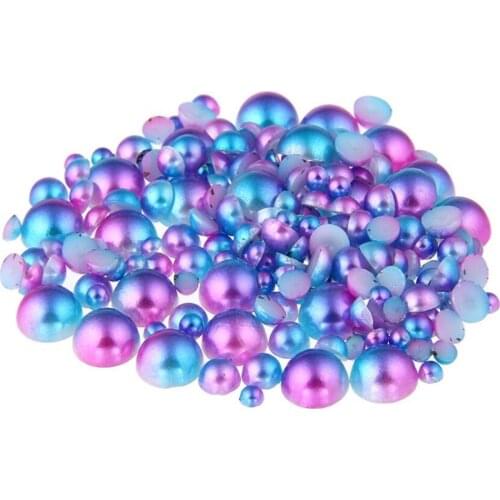 Size 3mm-8mm Blue Rainbow Shiny Color Half Round Flatback DIY Pearl Beads ABS Plastic Imitation Half Pearl for Arts Decoration