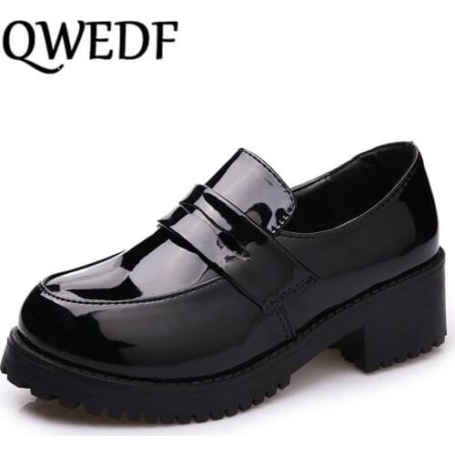 QWEDF Uniform Shoes Uwabaki Japanese JK Round Toe Women Girls School Students Lolita Black Cosplay Shoes Rubber Sole X8-23