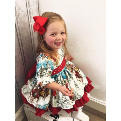 Toddler Kids Baby Girl Christmas Dress Ruffle Flared Party Santa Swing Princess Dresses Xmas Outfit Clothes