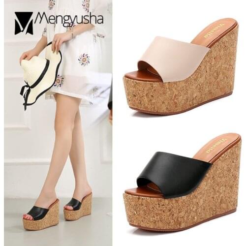 Super high heels wedges summer shoes woman microfiber leather platform sandals women muffins slippers flip flops sandalias c624