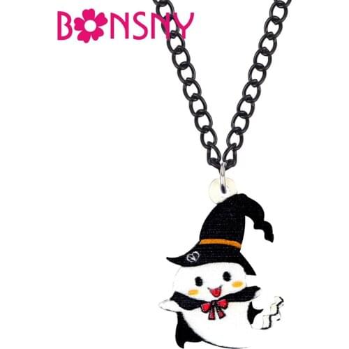 Bonsny Acrylic Halloween Anime Magical Hat Ghost Necklace Pendent Choker Festival Decoration Jewelry Girl Teen Kids Gift 2019New