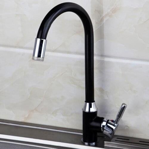 Black Painting Kitchen Sink Faucet Single Handle LED 3 Color Changing Basin Mixer Taps