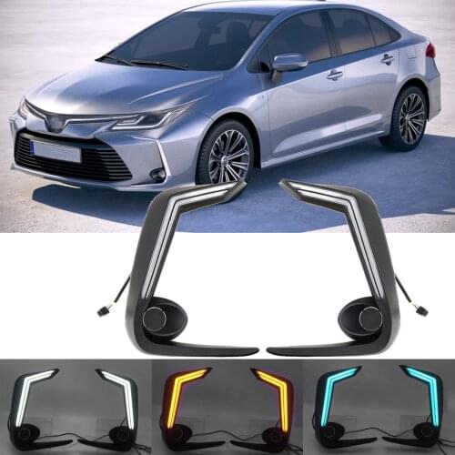 DRL Day Light for Toyota Corolla EURO 2019 2020 LED Daytime Running Light 3 Color Fog Lamp Ox Horn Shape with Dynamic Turn