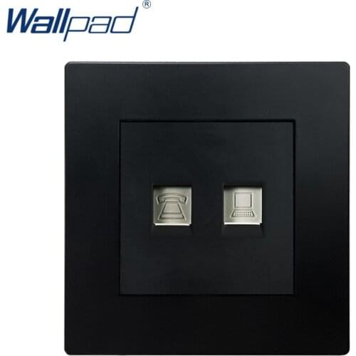 TEL DATA Socket Telephone RJ45 Black PC Panel Wallpad Luxury Wall Power Electrical Outlet Sockets