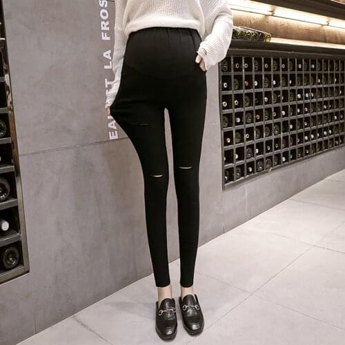 Spring new pregnant women maternity pants stretch hole leggings Korean fashion abdomen pants trousers