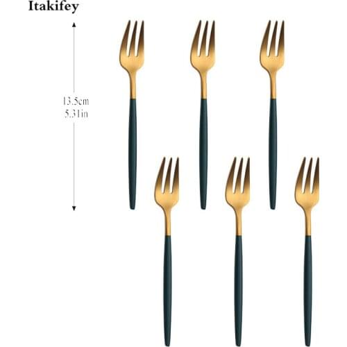 8pcsTea Fork Food Grade Stainless Steel Tea Fork Gold For Fruit Salad Small Thicken Round Handle Dinnerware Useful Drop shipping
